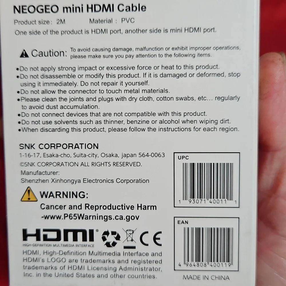 Official SNK NeoGeo Mini HDMI Cable - NEW